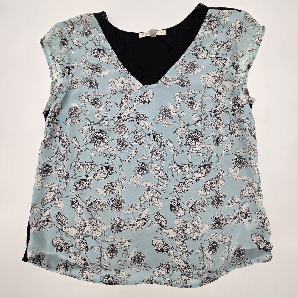 Daniel Rainn Blue and Black Floral Blouse